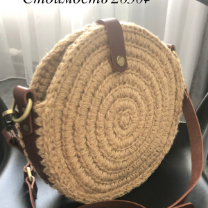 Сумка джутовая с кожаной фурнитурой